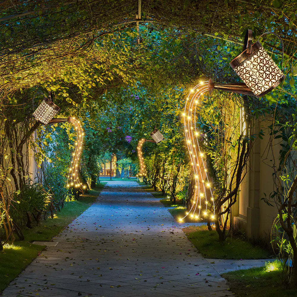 Solar Garden Kettle Lamp - Wrought Iron Outdoor Lighting