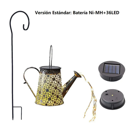 Solar Garden Kettle Lamp - Wrought Iron Outdoor Lighting