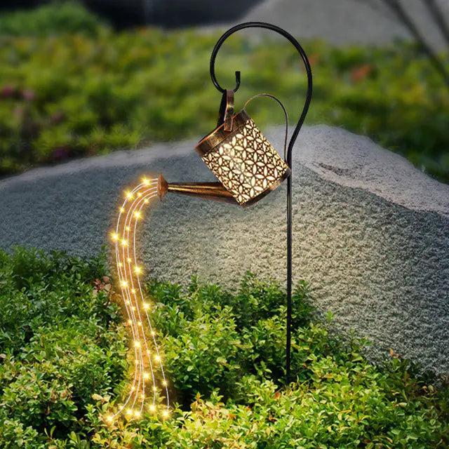 Solar Garden Kettle Lamp - Wrought Iron Outdoor Lighting
