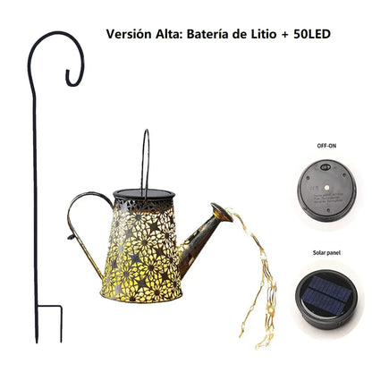 Solar Garden Kettle Lamp - Wrought Iron Outdoor Lighting
